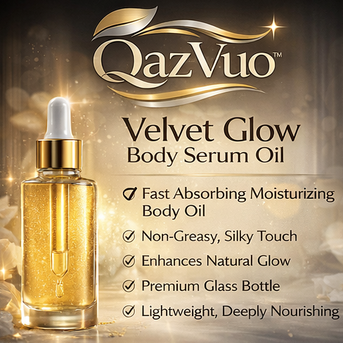 QazVuo™ Velvet Glow Body Serum Oil – Hydrating Luxury Skin Elixir, Fast Absorbing Moisturizing Body Oil